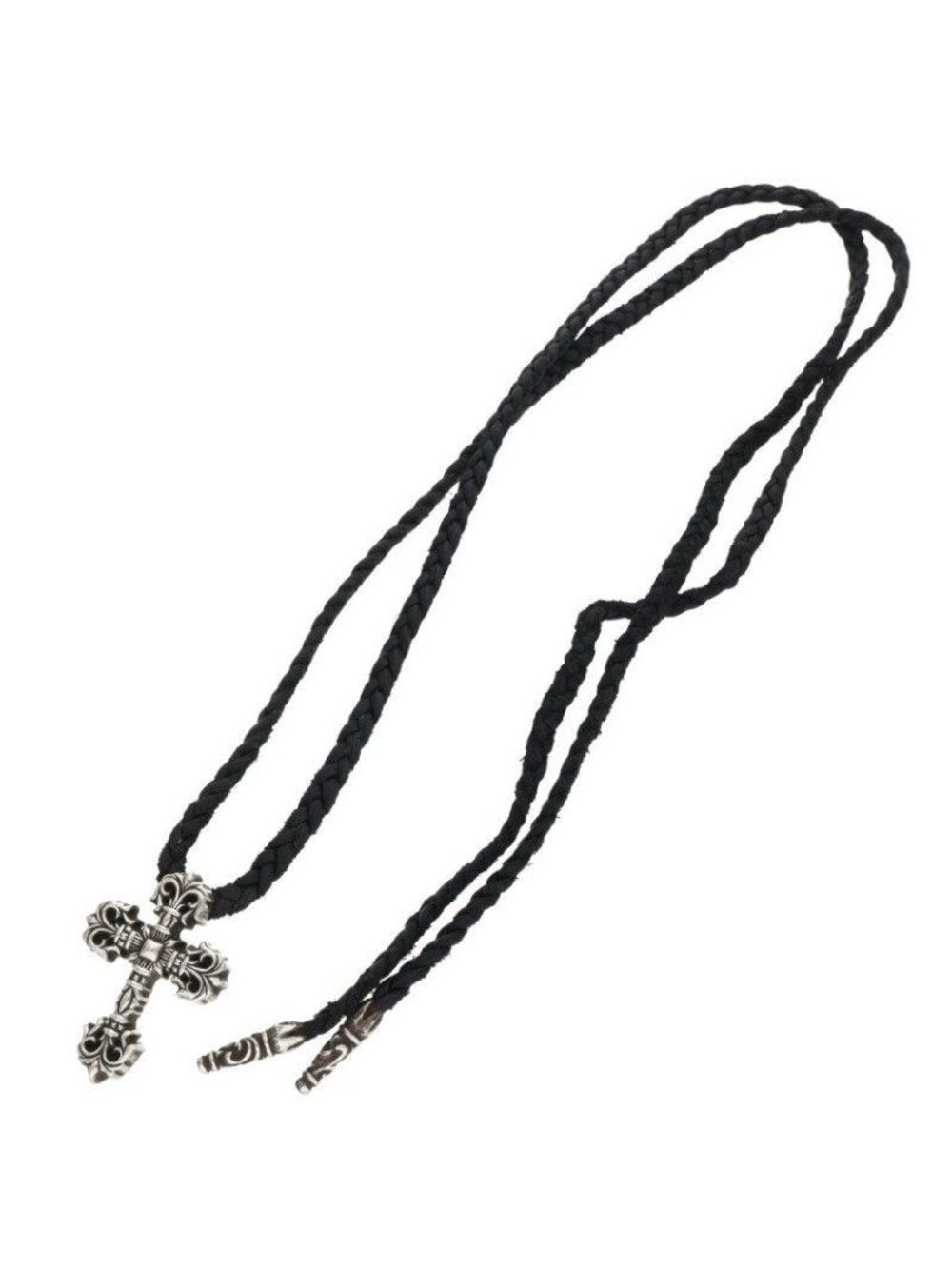 Chrome Hearts Filig Cross Xsm LB Filigree XS Leather Braid Silver Necklace